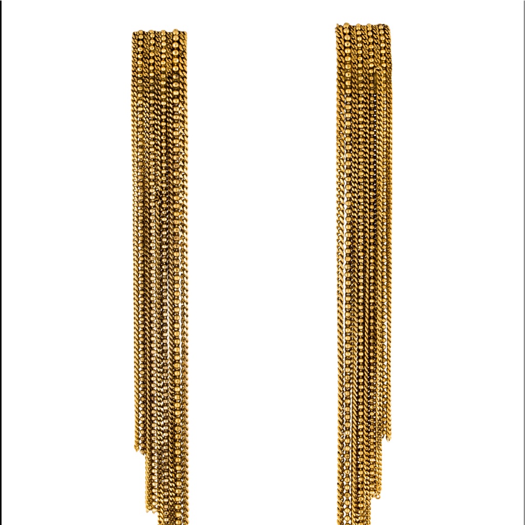 Erickson Beamon Gold Fringe Earrings.